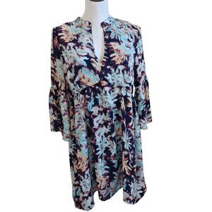 Umgee USA Dress Floral Popover Flare Sleeve V Neck Empire‎ Waist Womens Medium
